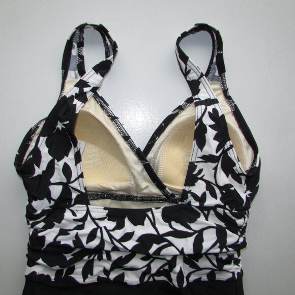 BODY ID Black White Floral 1 Piece Swimsuit - Sz 8 - NEW - Picture 8 of 11
